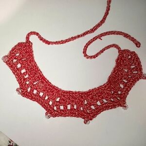 Handmade Red and White Crochet Necklace